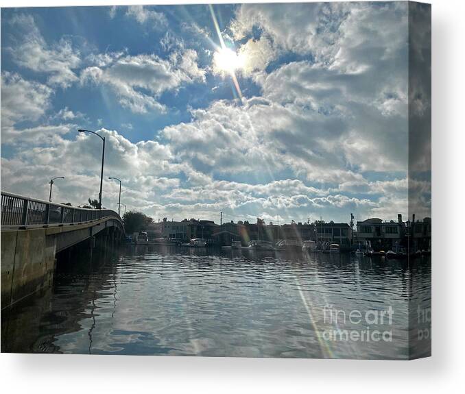 Vision Canvas Print featuring the photograph Sun Beams and Clouds on Alamitos Bay by Katherine Erickson