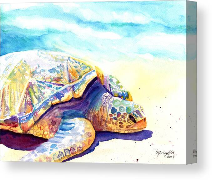 Turtle Canvas Print featuring the painting Sunbathing Turtle 6 by Marionette Taboniar