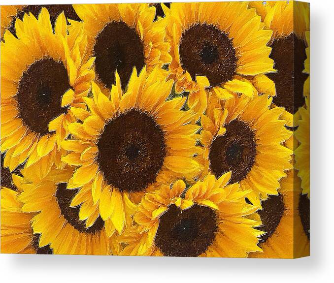 Daisy Canvas Print featuring the painting Sunflower Group Bouquet by Tony Rubino