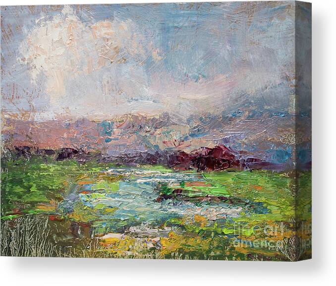 Stream Canvas Print featuring the painting Sunset over the Marshes by Radha Rao