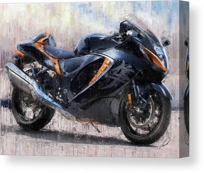 Motorcycle Canvas Print featuring the painting SUZUKI HAYABUSA GSX1300R Motorcycles by Vart by Vart