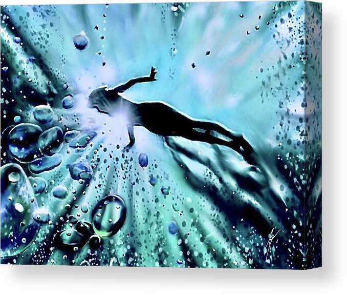 Sport Canvas Print featuring the digital art Swimmer and Bubbles by Darren Cannell