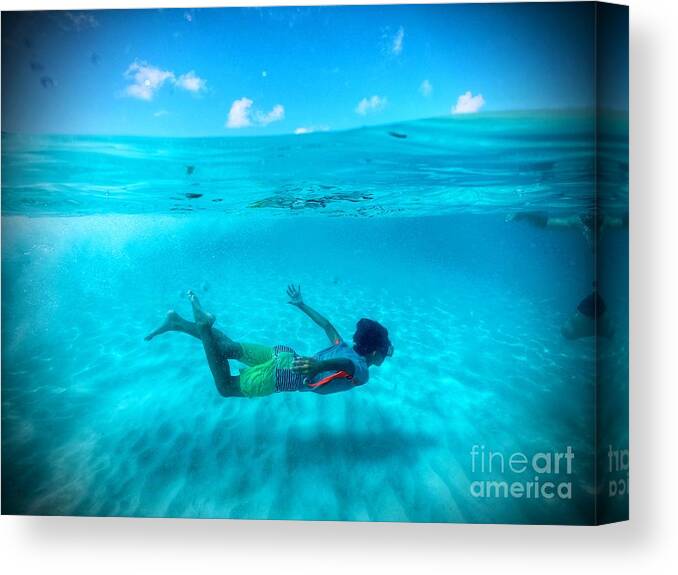 Grand Anse Beach Canvas Print featuring the photograph Swimming Free by Laura Forde