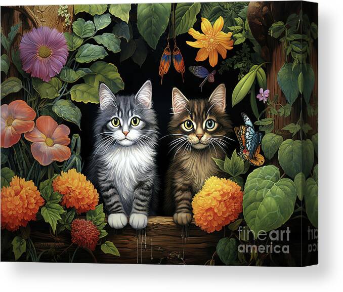 Cat Canvas Print featuring the digital art Tabby Kittens by Elaine Manley