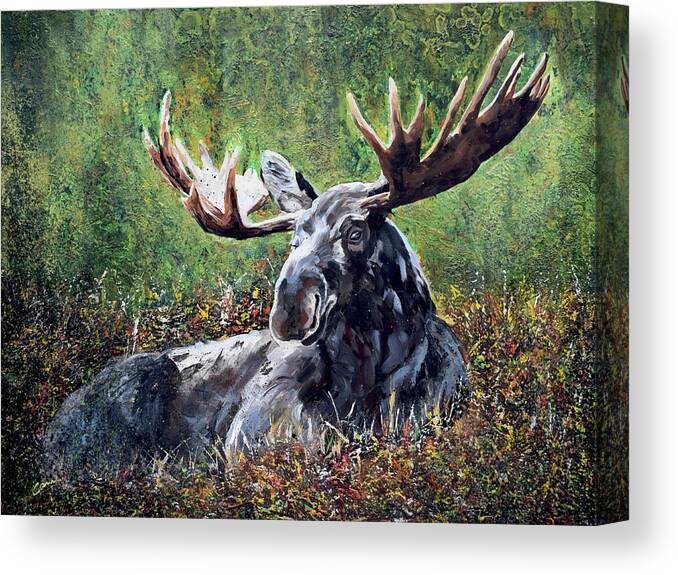 Moose Canvas Print featuring the painting Takin' a Break by Shawn Conn
