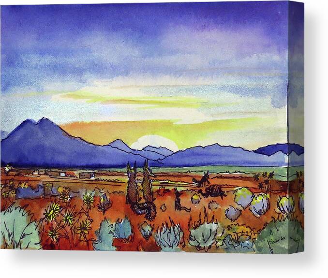 Coyote Canvas Print featuring the painting Taos Coyote Sunrise by David Sockrider