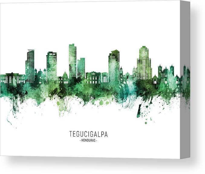 Tegucigalpa Canvas Print featuring the digital art Tegucigalpa Honduras Skyline #18 by Michael Tompsett