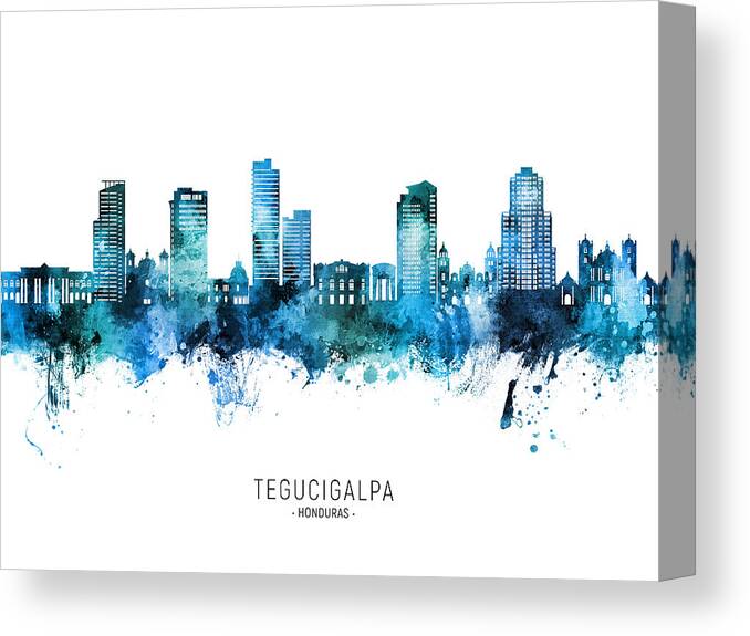 Tegucigalpa Canvas Print featuring the digital art Tegucigalpa Honduras Skyline #20 by Michael Tompsett