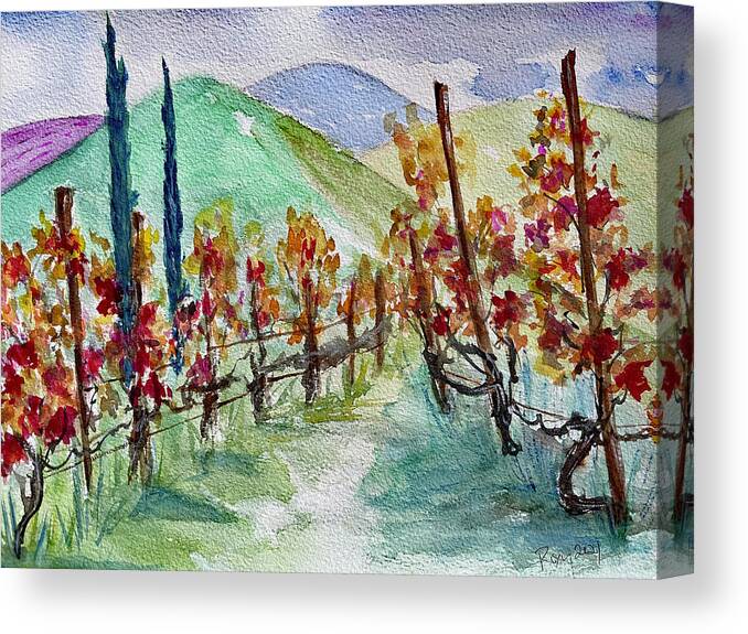Vineyard Canvas Print featuring the painting Temecula Vineyard Landscape by Roxy Rich