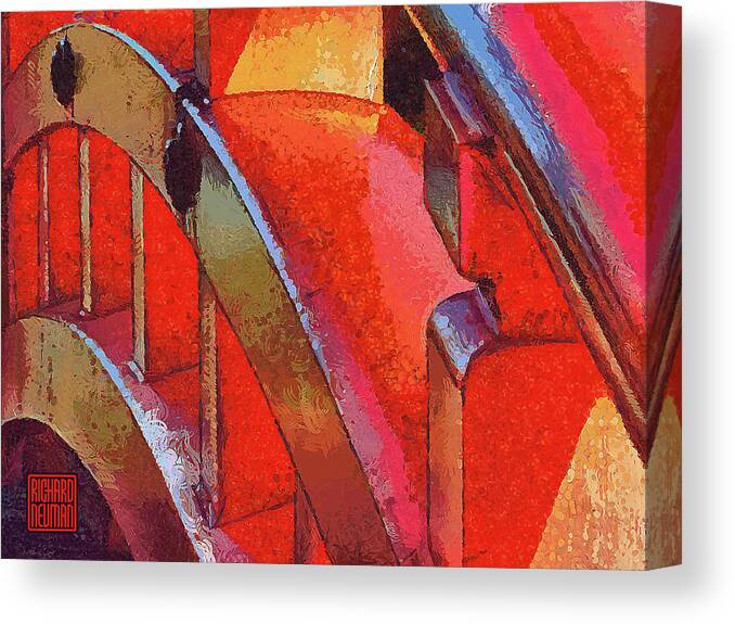 Abstract Canvas Print featuring the mixed media 946 Temple Architecture Abstract Art Red Arched Bridge Sumiyoshi Taisha Shrine, Osaka, Japan by Richard Neuman Architectural Gifts