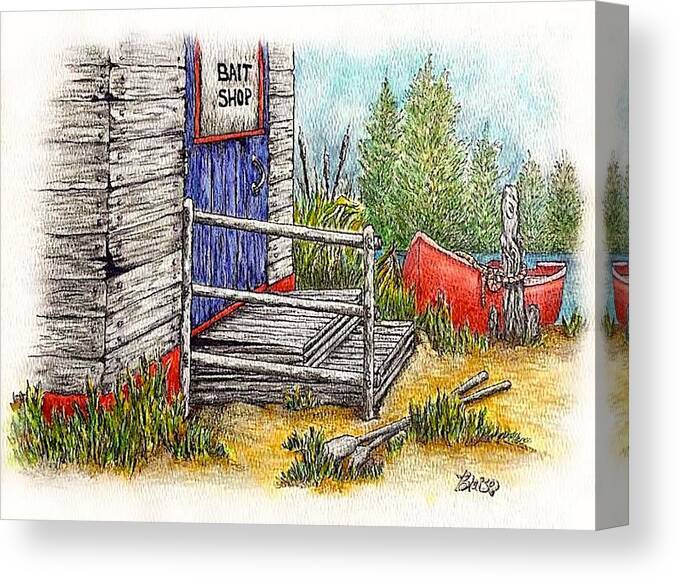Boat Canvas Print featuring the mixed media The Bait Shop by Yvonne Blasy