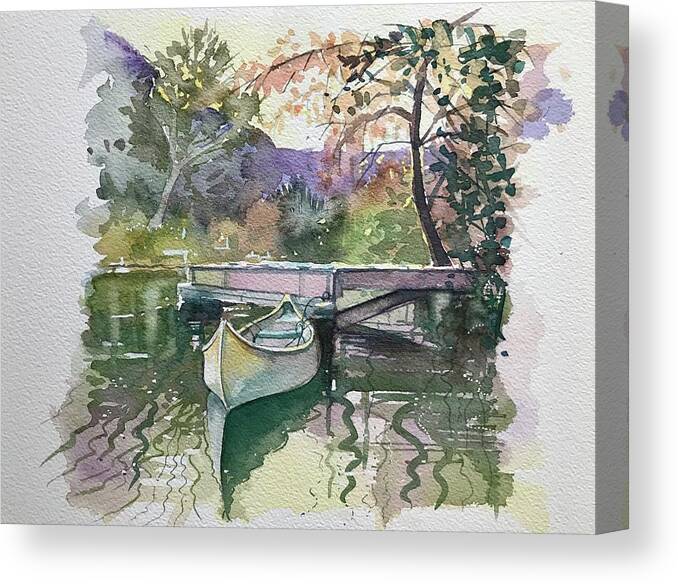 Malibou Lake Canvas Print featuring the painting The Canoe - Fall by Luisa Millicent