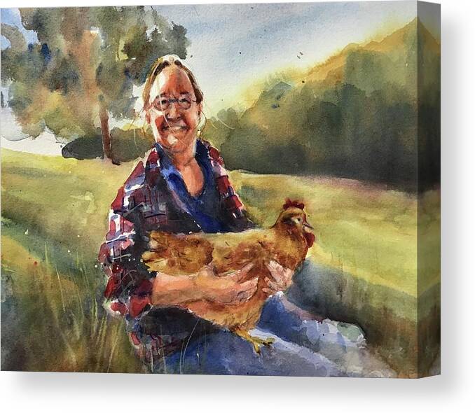 Painting Canvas Print featuring the painting The Chicken Whisperer by Judith Levins
