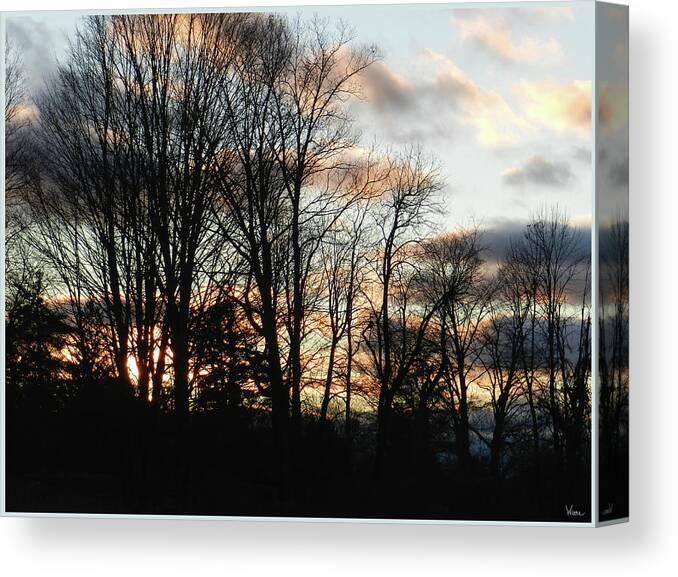 Sunset Canvas Print featuring the photograph The Dark Clouds Moving In, April, Saratoga County, NY by Lise Winne