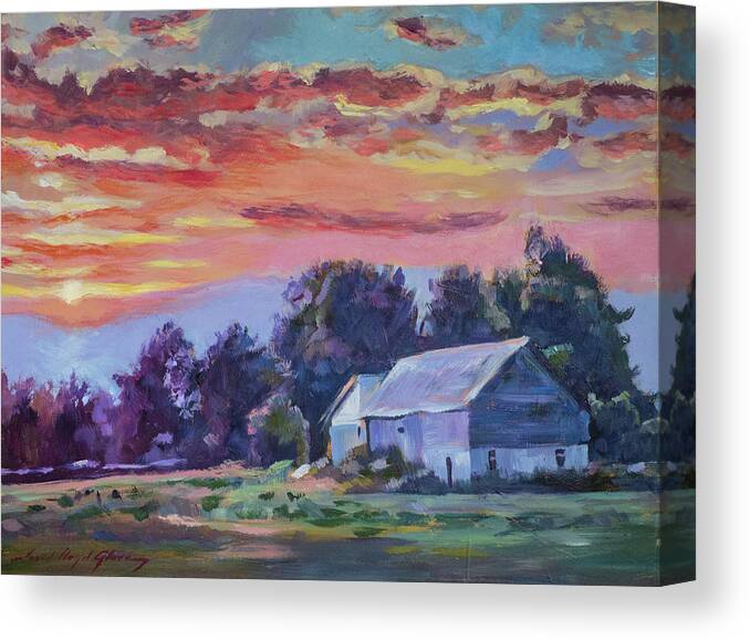 Landscape Canvas Print featuring the painting The Day Ends  by David Lloyd Glover