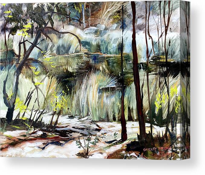 Landscape Painting Canvas Print featuring the painting The Grasses at Thirlmere by Shirley Peters