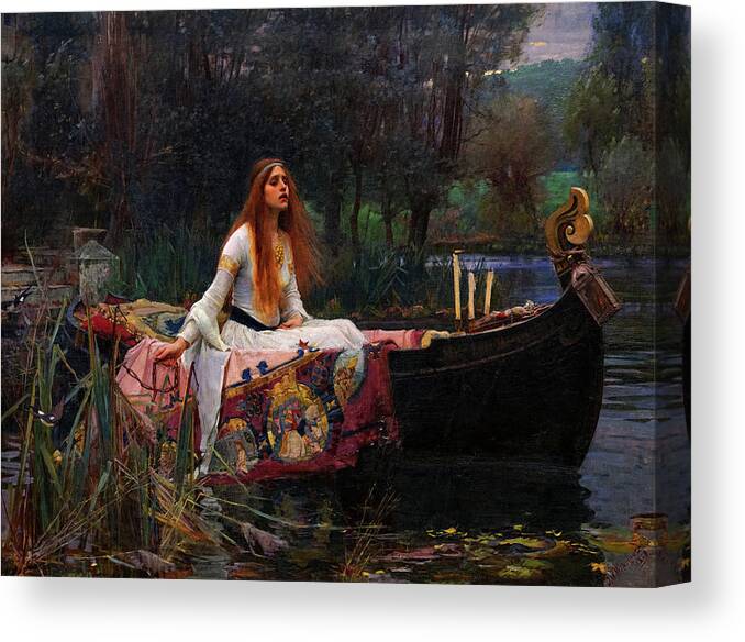 John William Waterhouse Canvas Print featuring the painting The Lady of Shalott, Arthurian Legend by John William Waterhouse