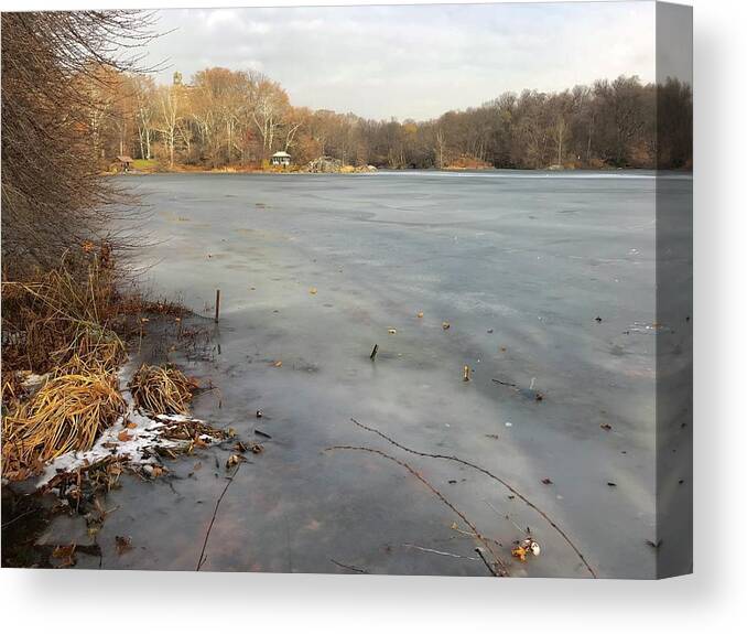  Canvas Print featuring the photograph The Lake in December by Judy Frisk