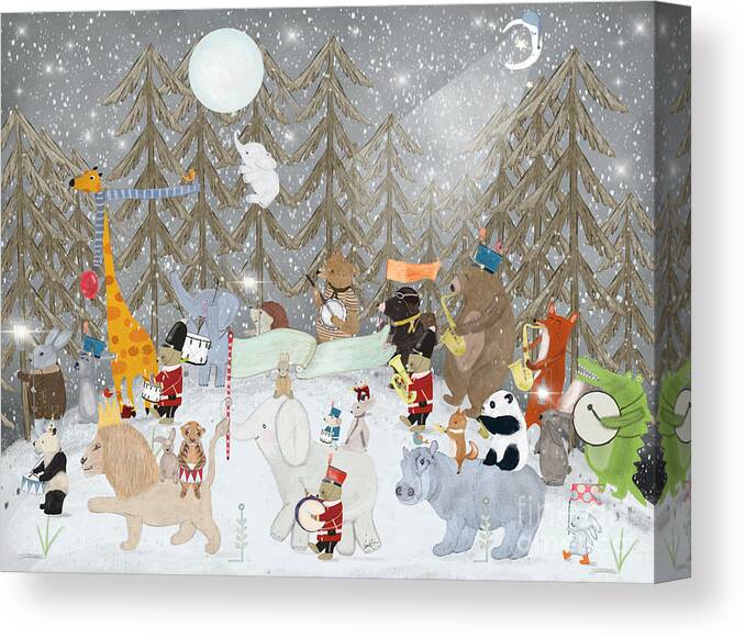 Nursery Art Canvas Print featuring the painting The Moonlight Parade by Bri Buckley