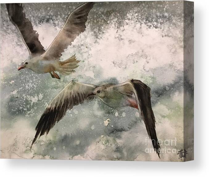 It Is The Transparent Watercolor Painting Canvas Print featuring the painting The seagulls by Han in Huang wong