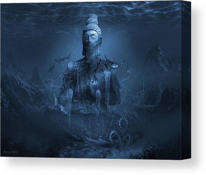 Sharks Canvas Print featuring the digital art The Serenity Prayer or Tranquility Meditation by George Grie