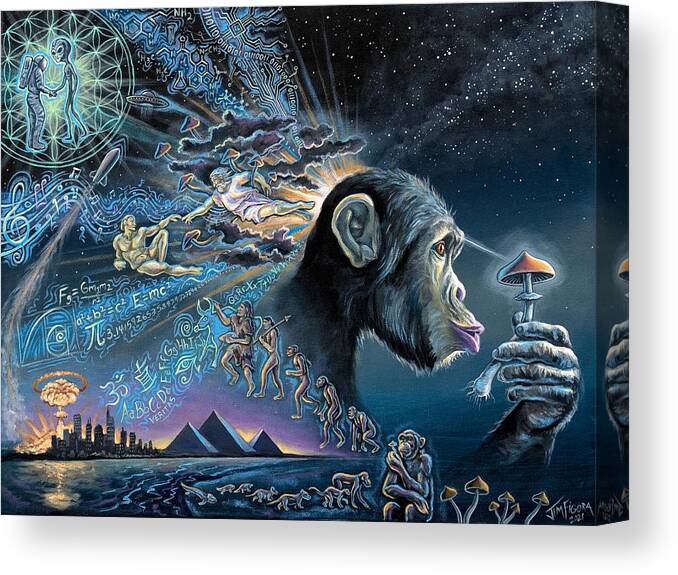 Mushroom Canvas Print featuring the painting The Stoned Ape Theory by Jim Figora