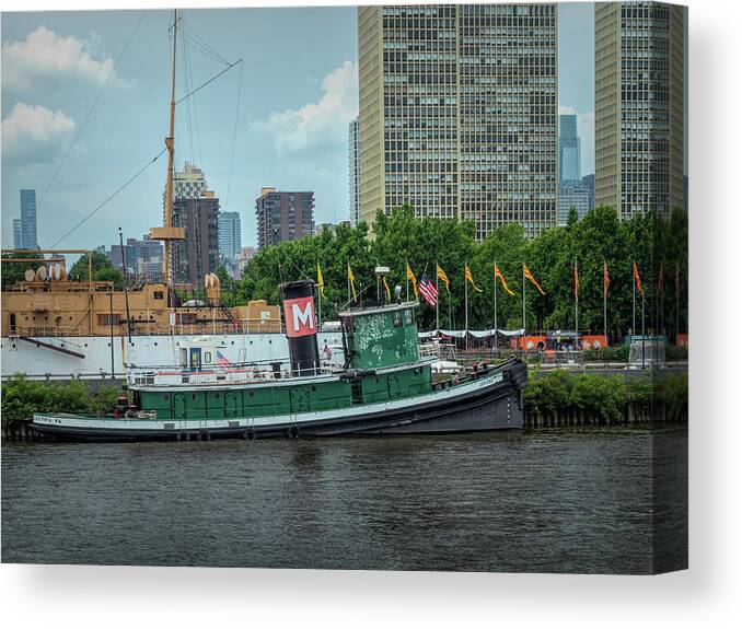 Philadelphia Canvas Print featuring the photograph The Tugboat Jupiter at Penns Landing by Kristia Adams