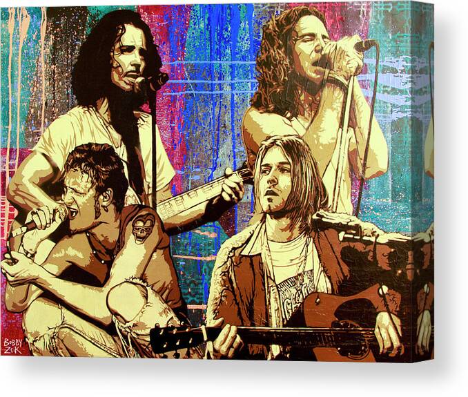 Chris Cornell Canvas Print featuring the painting Them Bones Are Louder Than Love In A Corduroy Heart-Shaped Box by Bobby Zeik