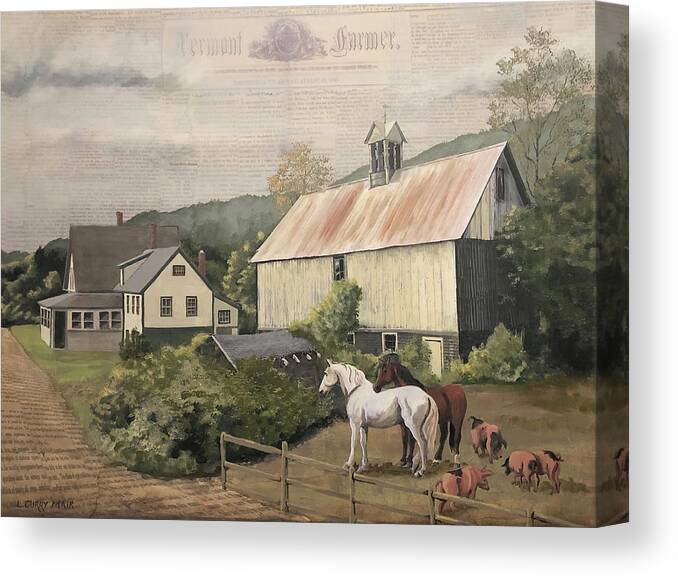 Barn Canvas Print featuring the mixed media Thrasher Road Barn 2 by Lisa Curry Mair