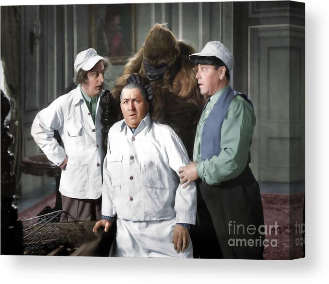 Funny Actors Canvas Print featuring the photograph Three Stooges and the Gorilla by Franchi Torres