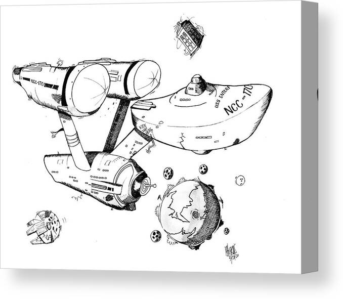 Star Trek Canvas Print featuring the drawing Trek Black and White by Michael Hopkins