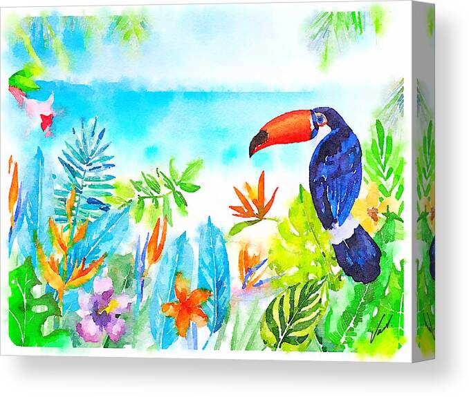 Topical Island Canvas Print featuring the painting Tropical island - original watercolor by Vart by Vart
