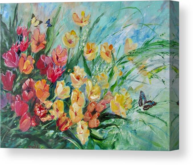 Bouquet Canvas Print featuring the mixed media Tulip Time by Dianna Willman