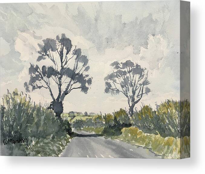 Watercolour Canvas Print featuring the painting Two Trees on Thwing Road by Glenn Marshall