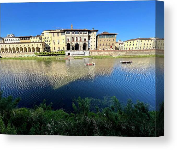  Canvas Print featuring the photograph uffizi across River by Judy Frisk