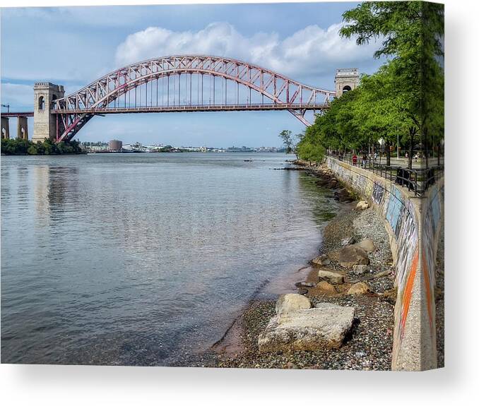 Hell Gate Bridge Canvas Print featuring the photograph Urban Peacefullness by Cate Franklyn