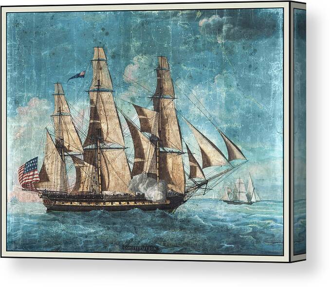 Uss Constitution Canvas Print featuring the painting USS Constitution by Michele Felice Corne 1803 by Michele Felice Corne