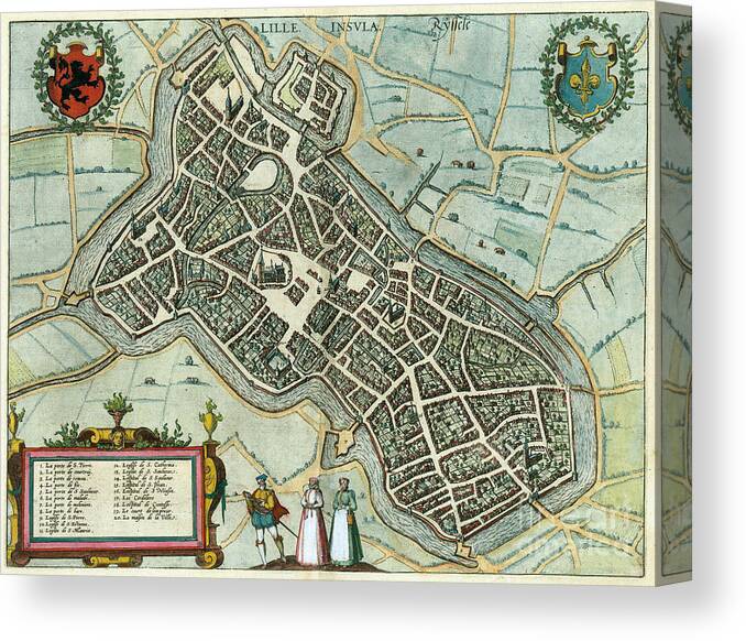 1581 Canvas Print featuring the drawing View Of Lille, 1581 by Georg Braun and Franz Hogenberg