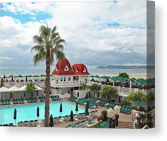 Red Roof Canvas Print featuring the photograph Vintage Cabana at The Del by Connie Fox