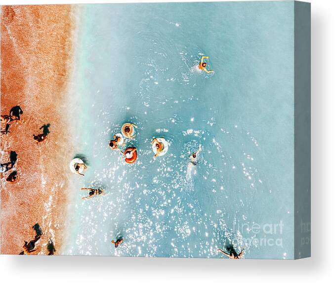 Beach Canvas Print featuring the photograph Vintage Coastal Aerial Print, Beach Photography, Aerial Beach Photography, People Aerial On Beach by Radu Bercan