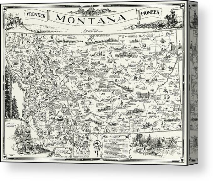 Montana Map Canvas Print featuring the photograph Vintage Montana Frontier Pioneer Map 1937 by Carol Japp