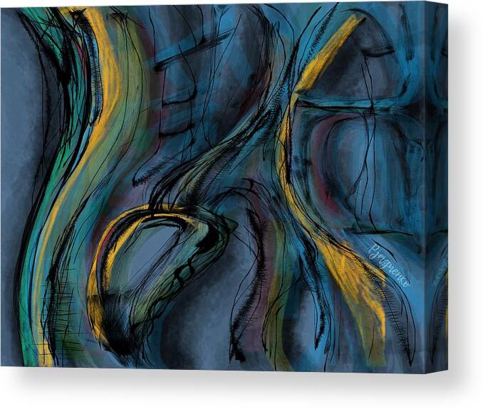 Blue Canvas Print featuring the digital art Voices of nature by Ljev Rjadcenko