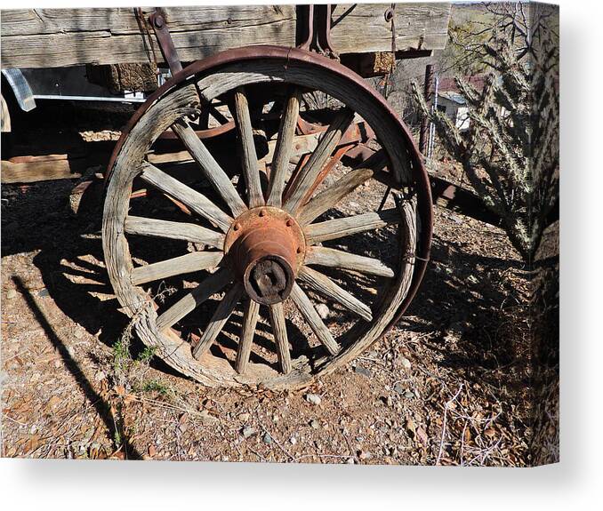 Wagon Canvas Print featuring the photograph Wagon Wheel DSCN0881 by Michael Peychich