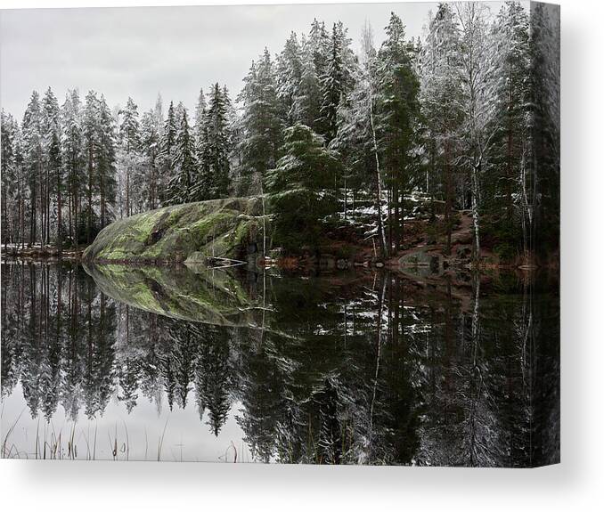 Finland Canvas Print featuring the photograph Waiting the winter to come. Alisenjarvi by Jouko Lehto