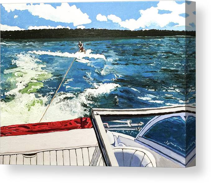 Wakeboarding Canvas Print featuring the painting Wakeboarding on Raystown Lake by Christina Tarkoff