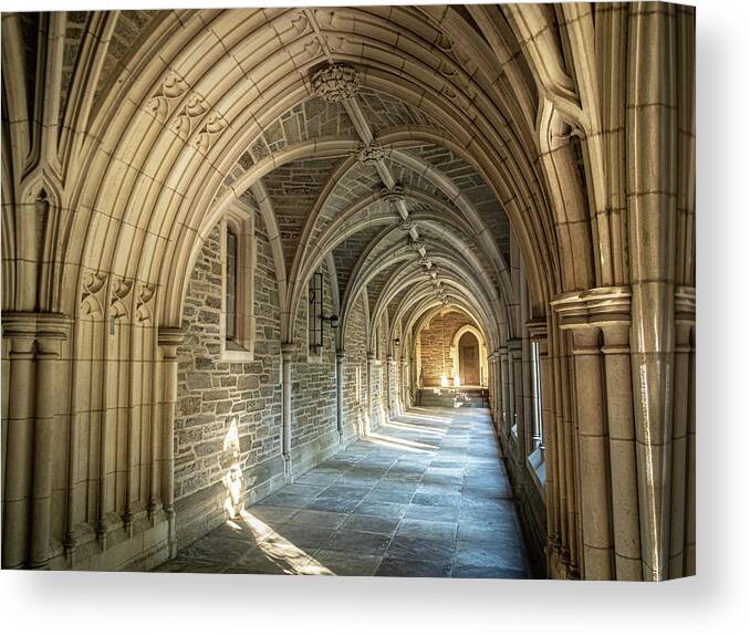 Architecture Canvas Print featuring the photograph Walkway Arches at Holder Hall Princeton University by Kristia Adams