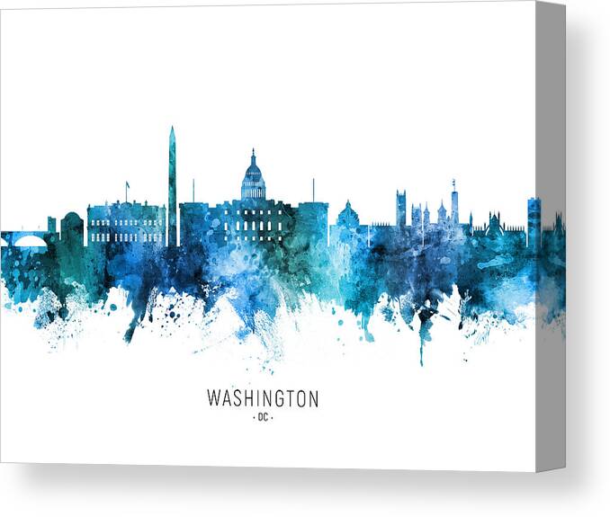 Washington Canvas Print featuring the digital art Washington DC Skyline #80 by Michael Tompsett