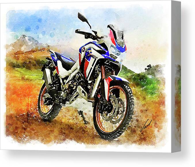 Art Canvas Print featuring the painting Watercolor Africa Twin Adventure motorcycle by Vart by Vart
