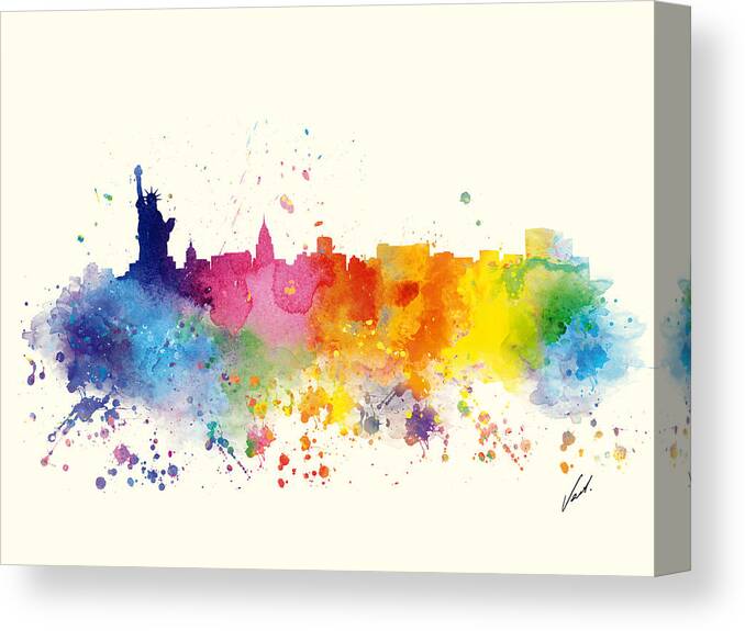 Watercolor Canvas Print featuring the painting Watercolor New York by Vart. by Vart