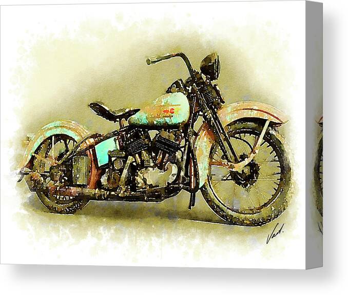 Art Canvas Print featuring the painting Watercolor Vintage Harley-Davidson by Vart. by Vart